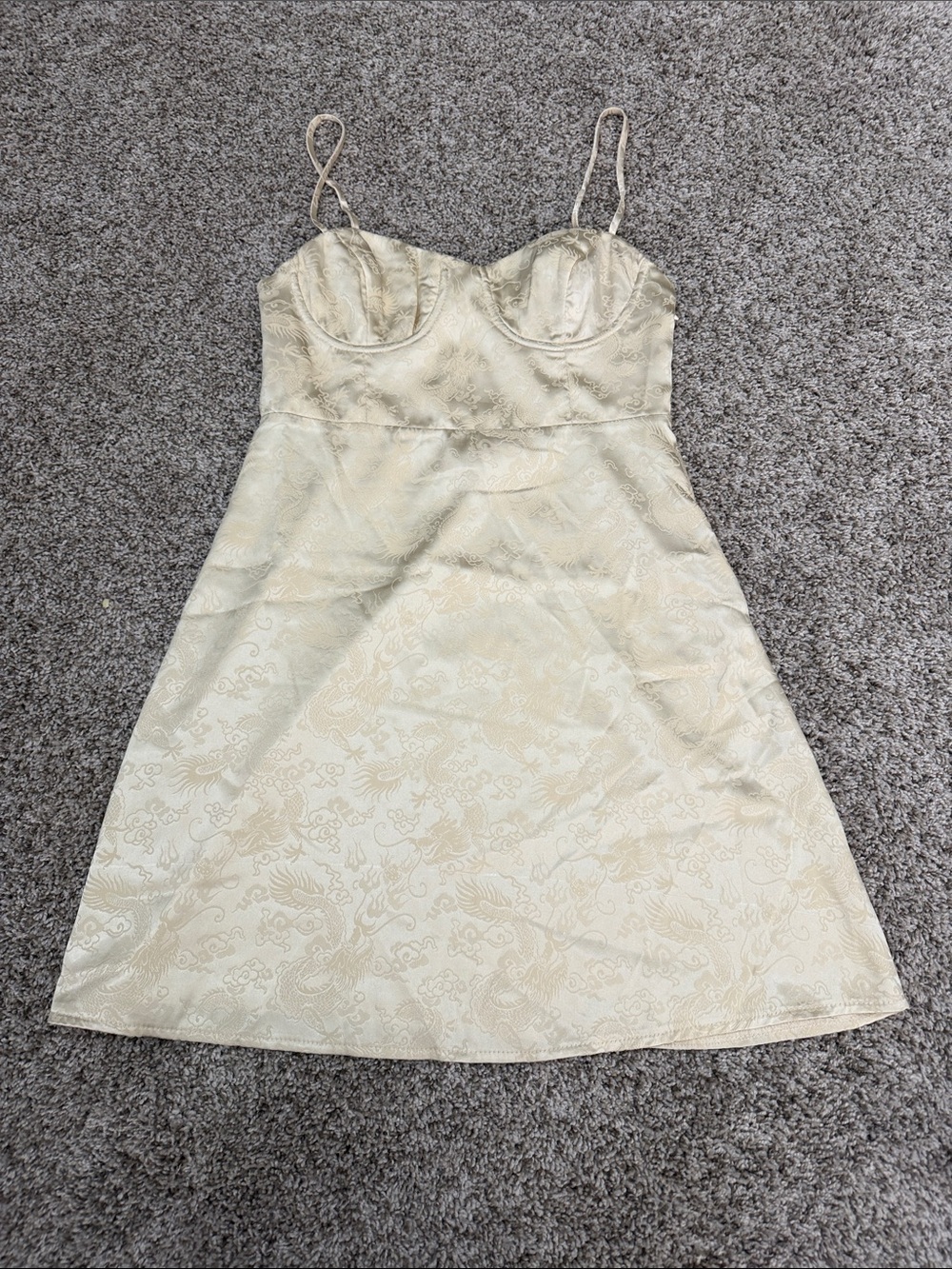 Princess Polly Cream Satin Jacquard Slip Dress